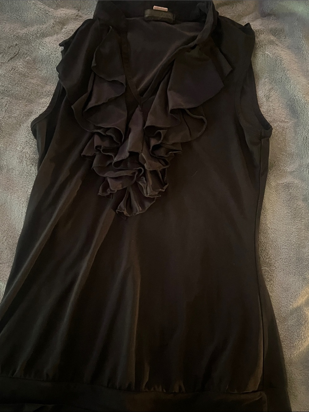 Sleeveless Black Ruffle Neck Women's top